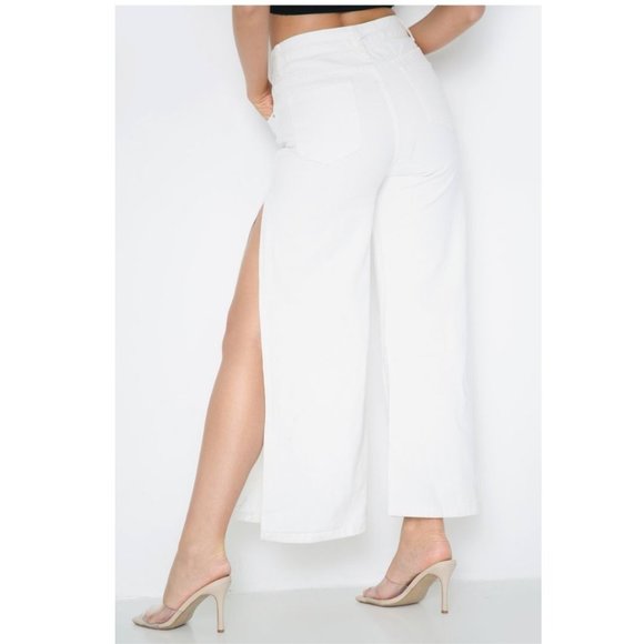 (NWT) Side Slit High Waist Wide Leg Jeans -White - Picture 5 of 8